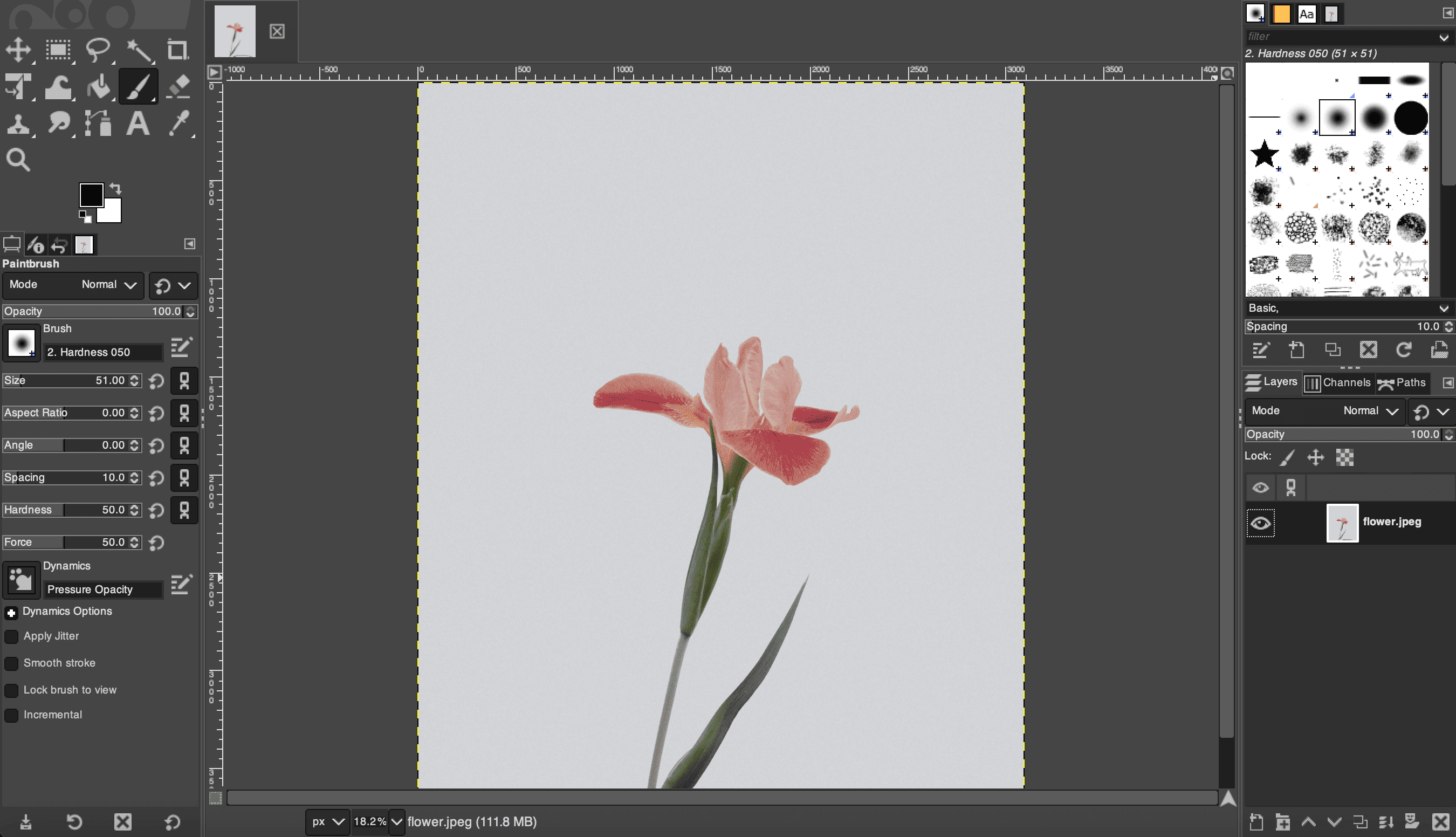 GIMP interface for photo editing