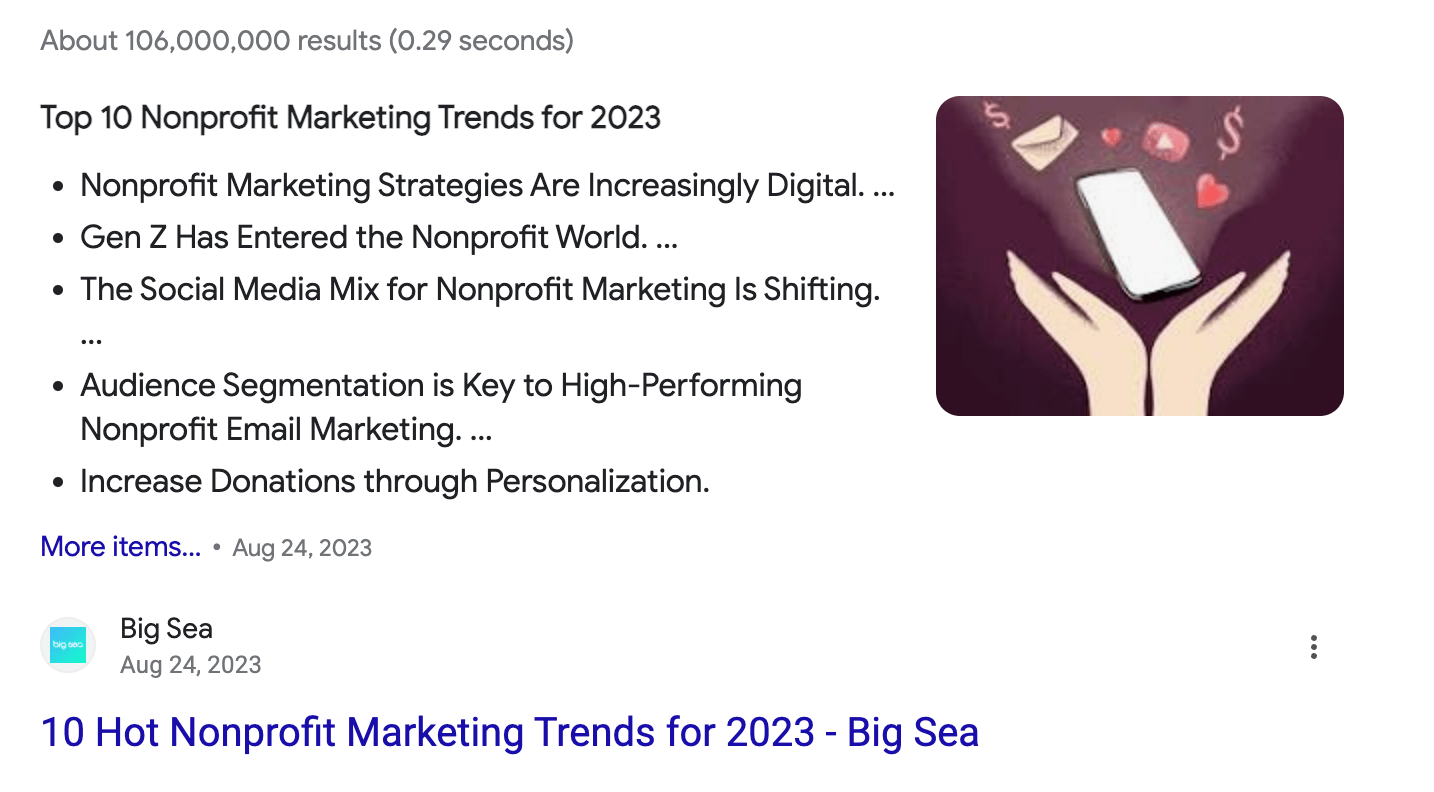 example of a featured snippet for seo content optimization