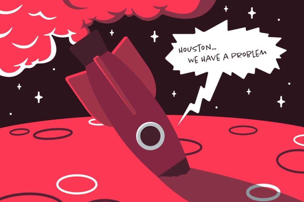 rocket crash landing on a red planet to represent hiring an seo agency with red flags