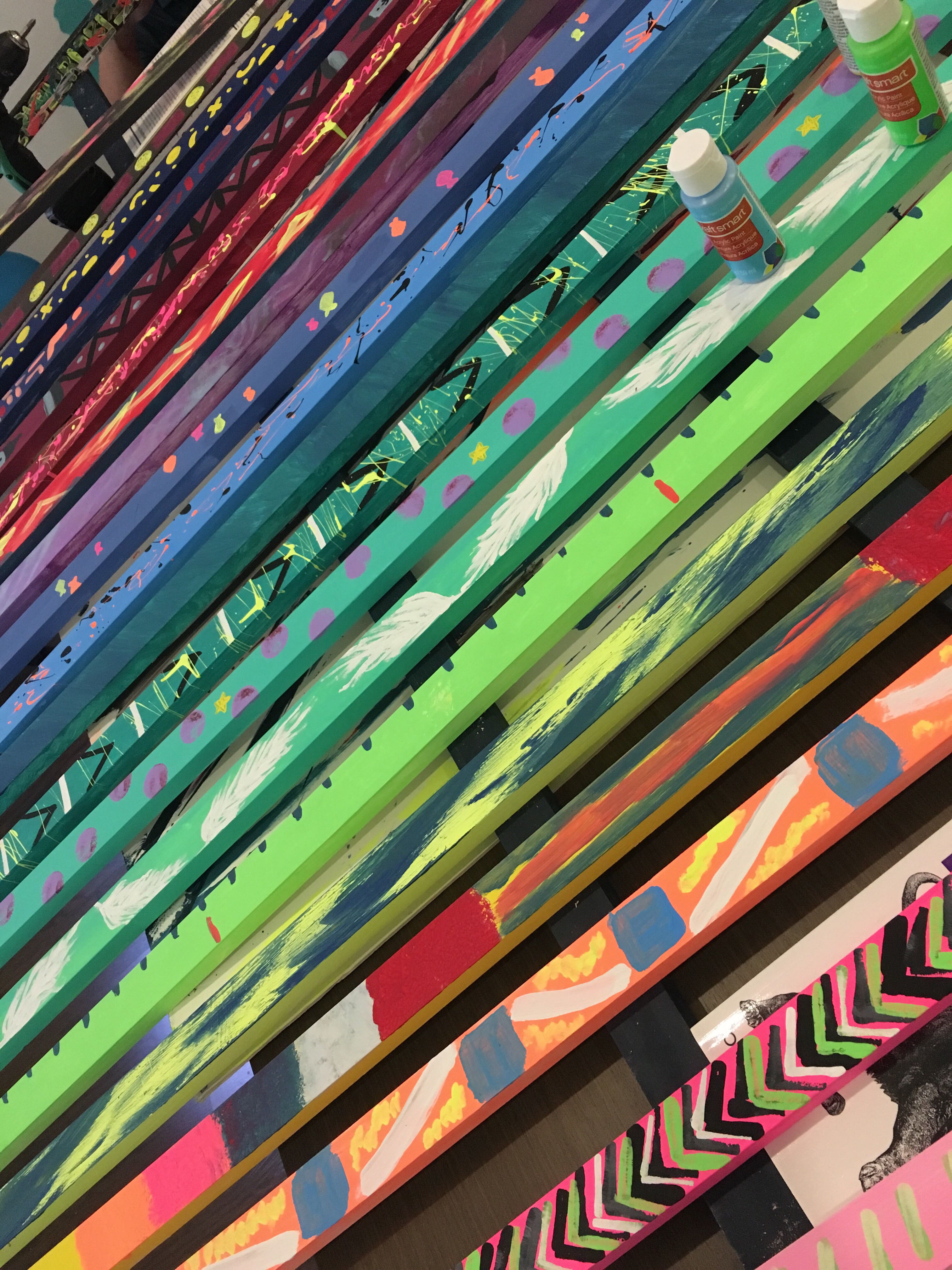 Big Sea Ship It Day art installation brightly colored pieces of wood