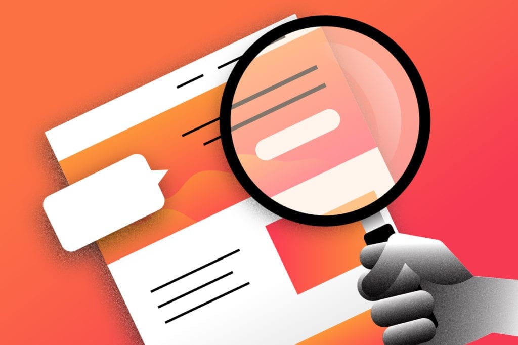 Illustration magnifying glass inspects a document