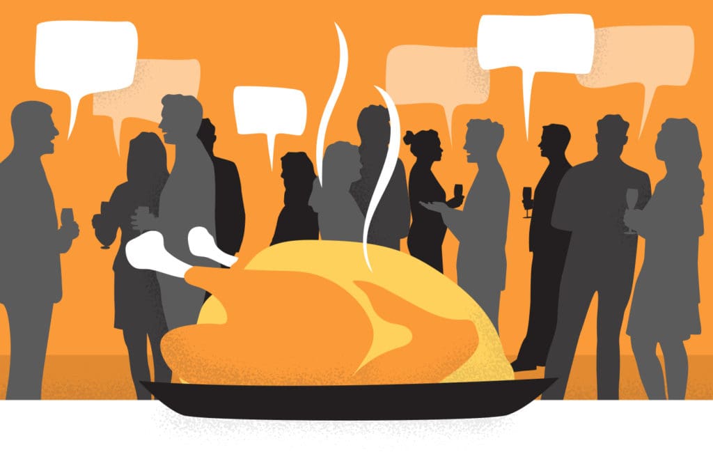 Turkey in foreground, team chatting in back