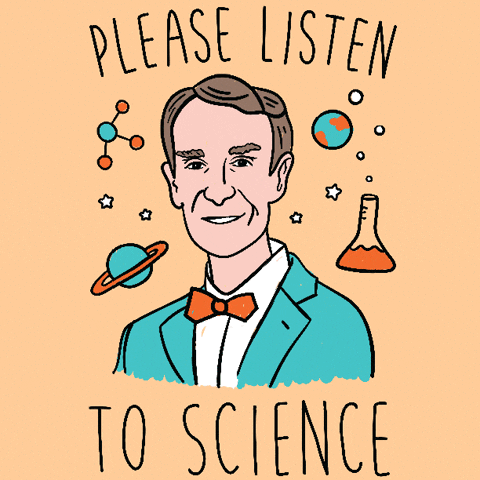 Illustrated gif of Bill Nye with the caption "Please listen to science"