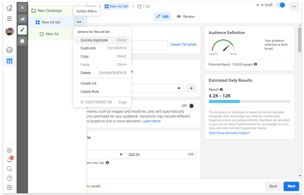 Duplicate ad easily for Facebook and Instagram ads