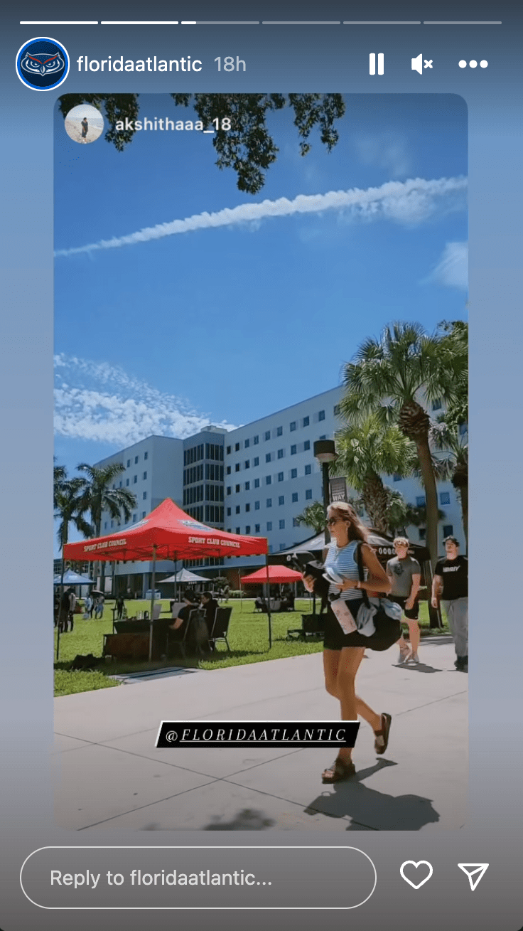 Instagram Story for Higher Ed example - FAU