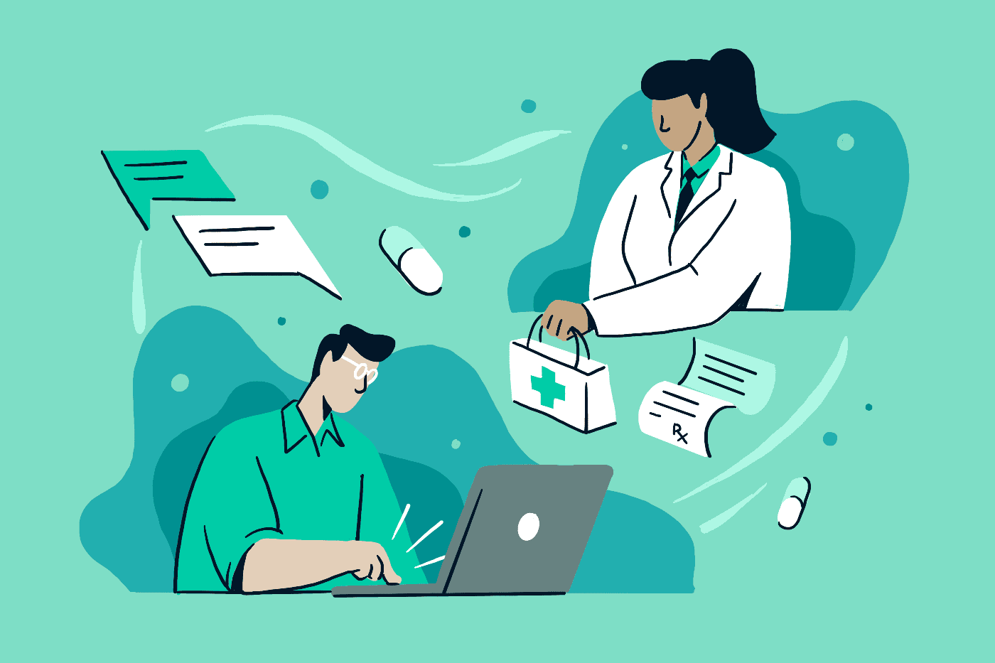 Illustration of man shopping from an online pharmacy