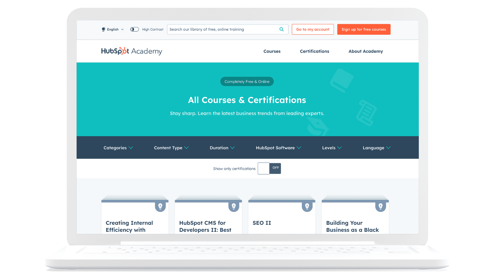 Screenshot of Hubspot academy, an example of a strong demand generation strategy