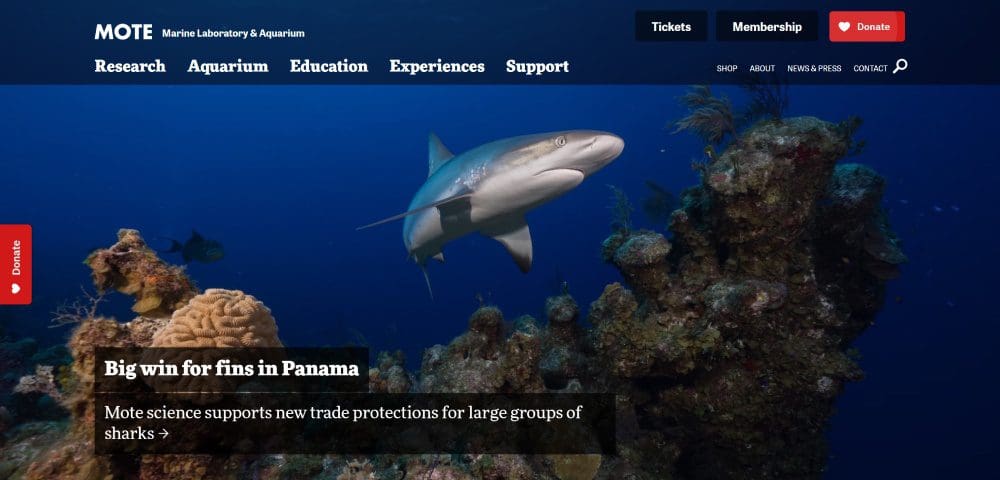 Mote Marine Laboratory and Aquarium homepage