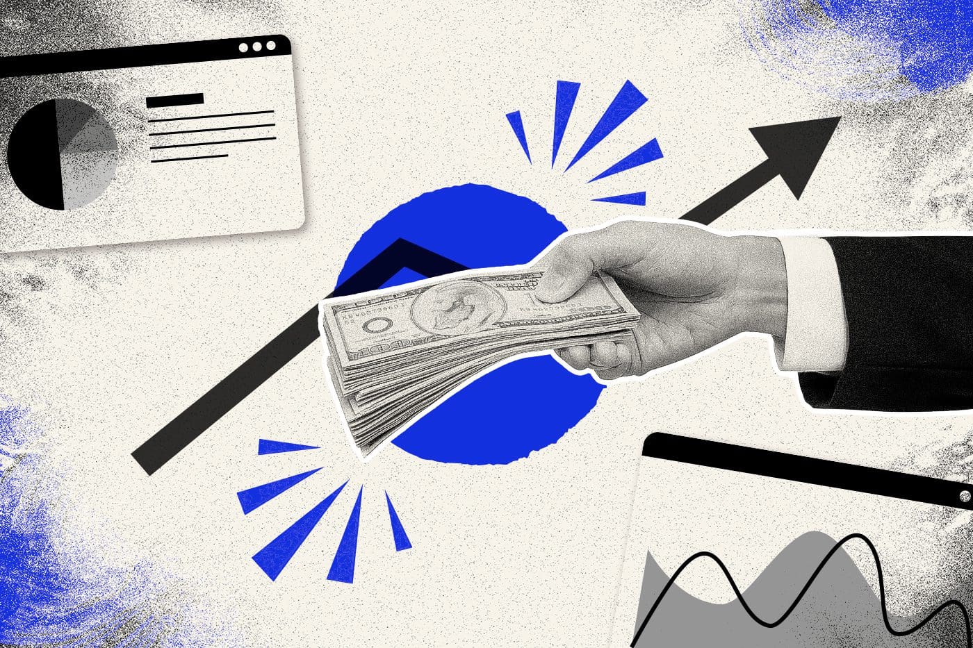 Collage of charts and money for a nonprofit donation