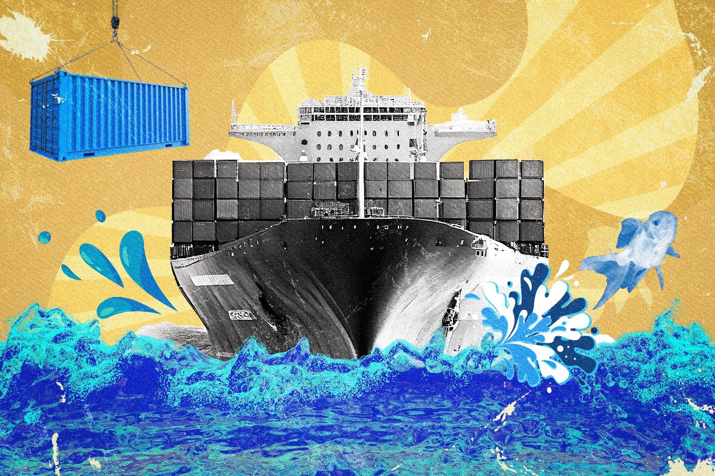 Container ship making a splash