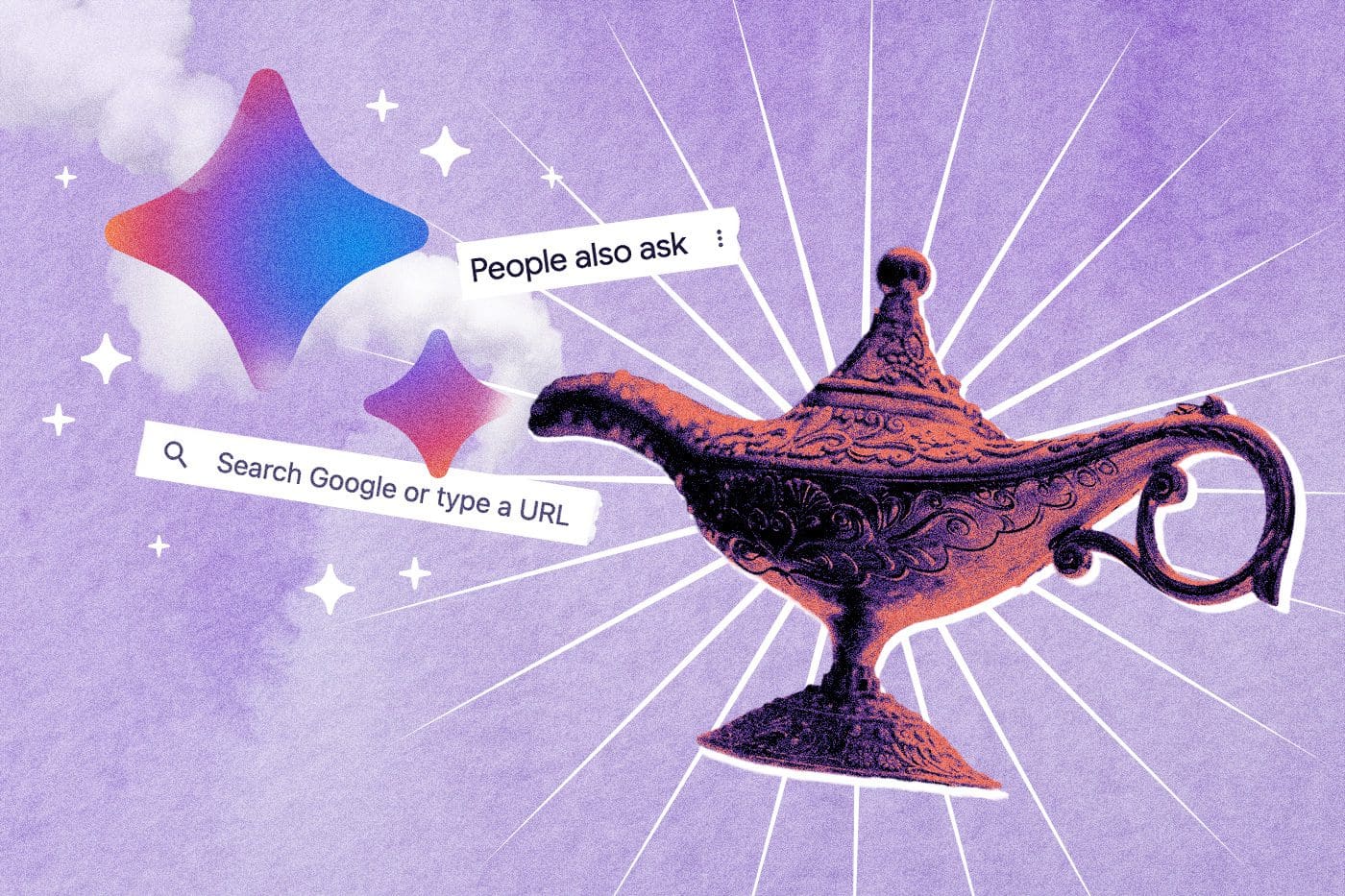 A genie bottle with a Google search bar