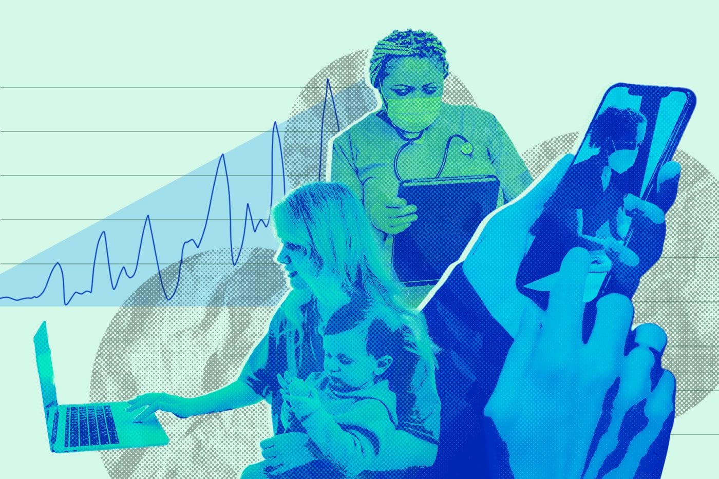 healthcare workers along with a mobile phone to show an example of digital marketing for healthcare