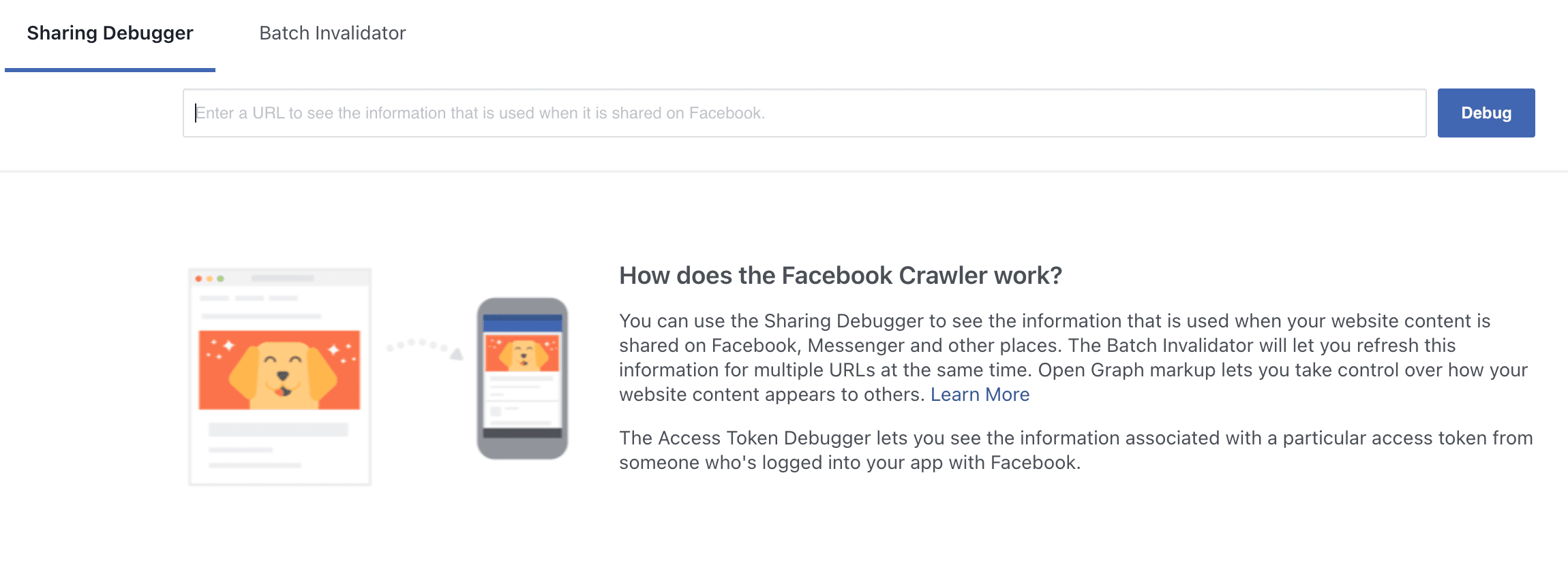 Homepage for the Facebook Debugger Tool