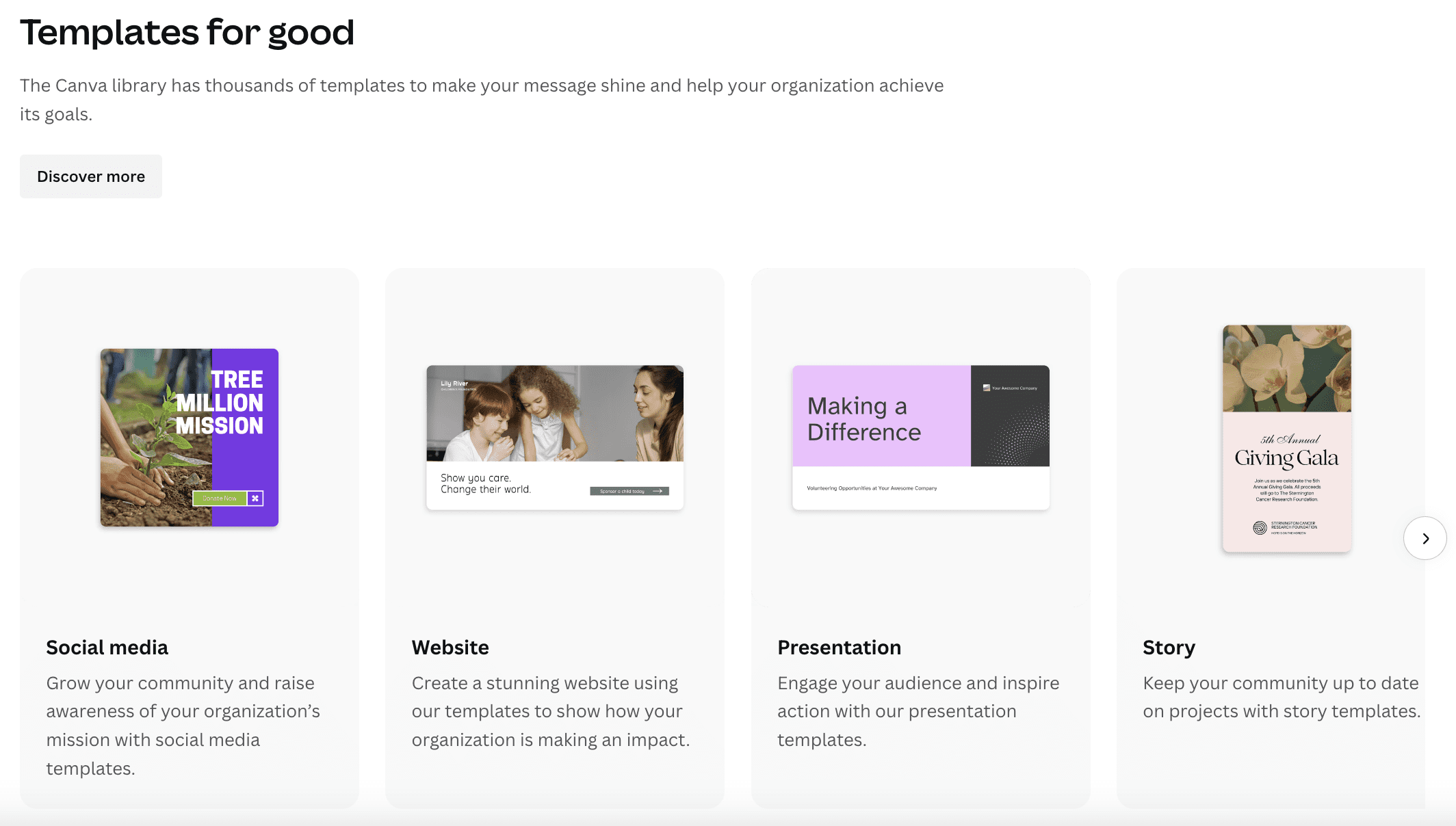 Template options for Canva for nonprofits