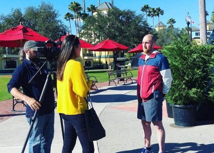 An interview outdoors