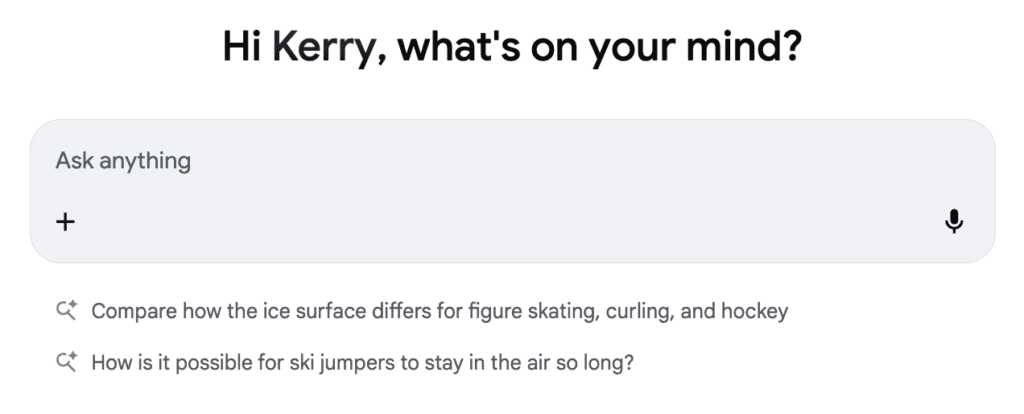 A screenshot showing the question box fpr Google Search AI Mode