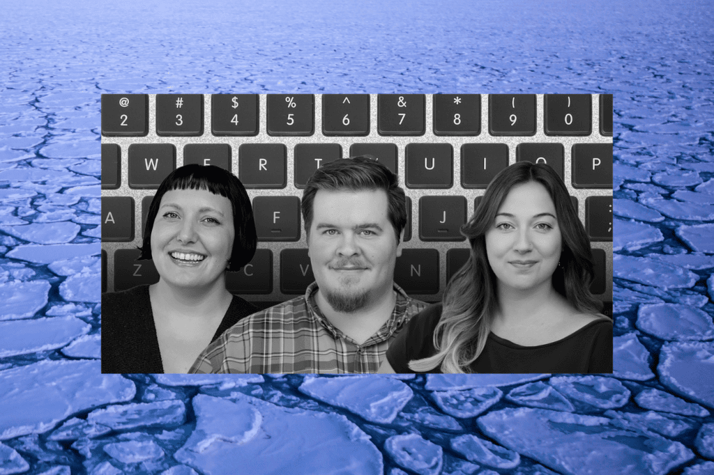 Headshots of three content writers in front of a computer keyboard, featured in a discussion about how AI is changing content writing.